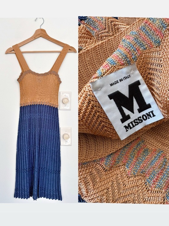 Missoni Dresses & Skirts - M Missoni || Knit Tank‎ Dress Zig Zag Chevron Blue Orange Peach US 2